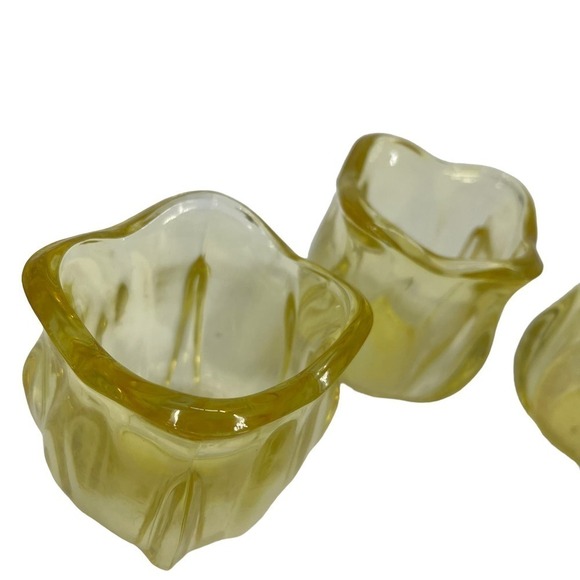 Vintage Candle Holder Tulip Glass Yellow Set of 3 - Picture 4 of 4